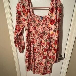 Old Navy Floral Smocked Dress - Pink and Red